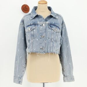 Playboy X Pacsun Embroidered‎ Bunny Cropped Denim Jacket Light Wash Size XS/S